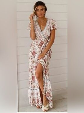 NWT Ecowish Floral Wrap Maxi Dress. Sz S